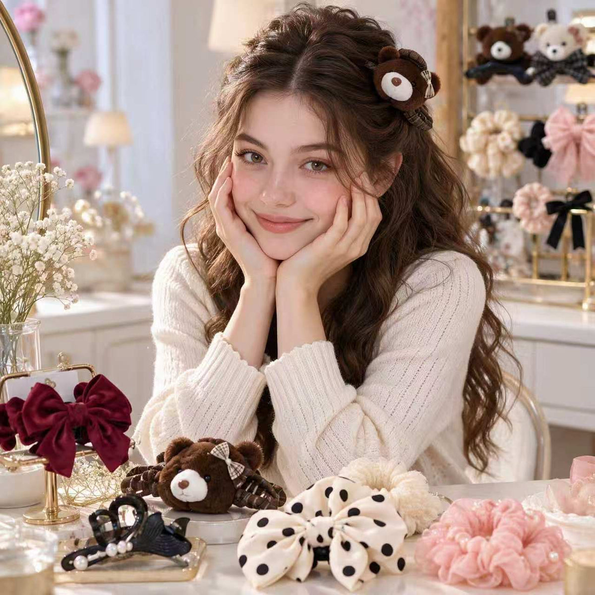 AiLike Bear Plush Claw Clip Brown