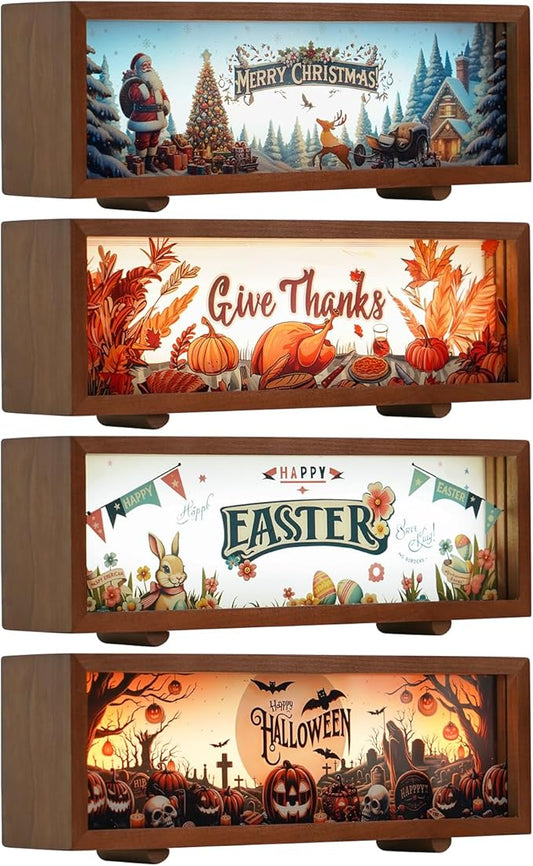 Seasonal Decor Wood Night Light Box