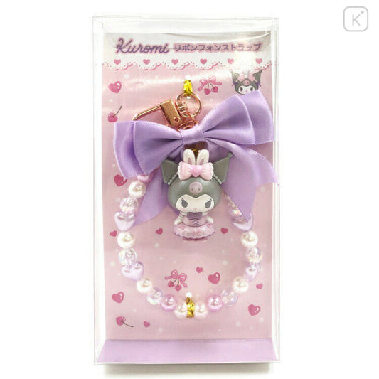 Japan Sanrio Beaded Phone Charm Hand Strap - Kuromi : Bunnies Ballerina Rabbit